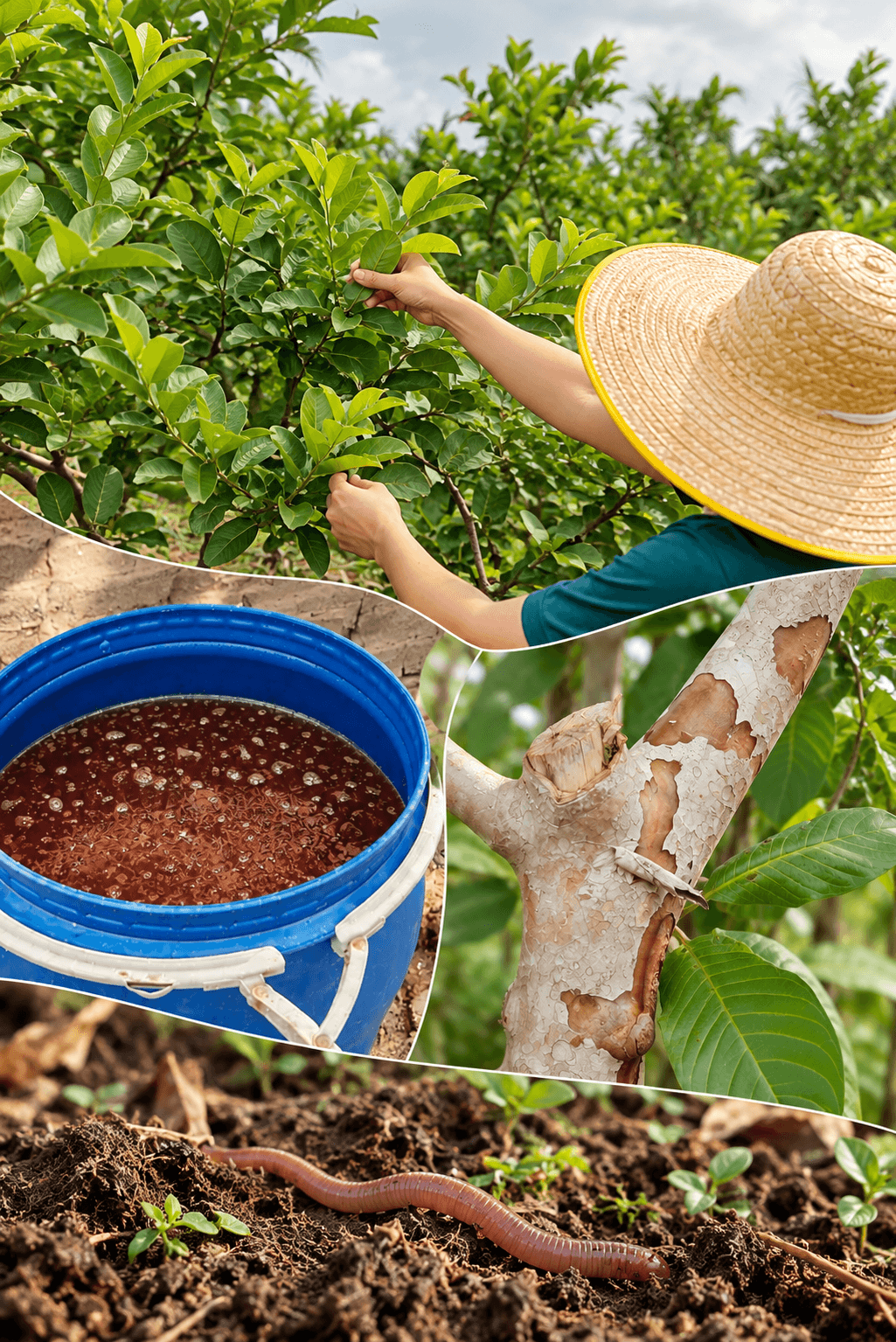 GUAWA orchard care: guava trees, trunks and soil.